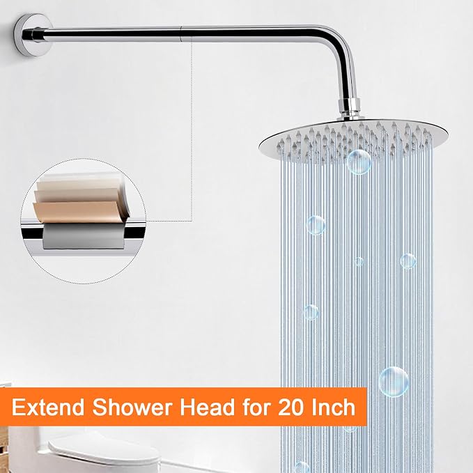 HarJue Shower Arm with Flange and Teflon Tape, Wall Mounted Shower Pipe 304 - Image 5