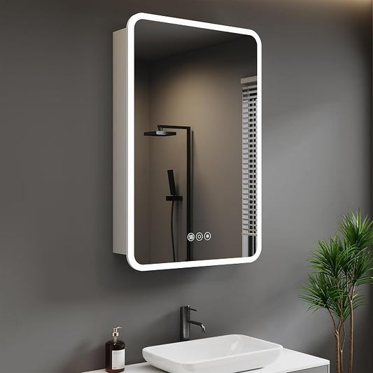 Medicine Cabinet with LED Lights and Mirror, 16 x 24 Inch Surface or Recessed by HBEZON