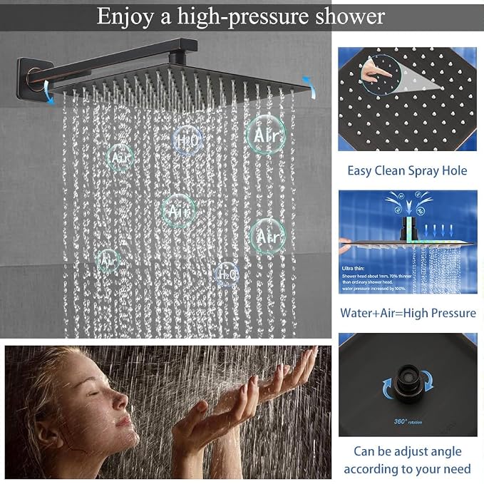 Shower Faucet Set 16 Inch Wall Mount Rain Shower System, All Metal Shower - Image 4