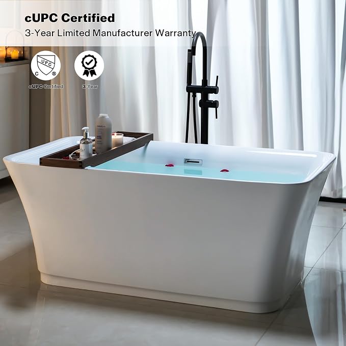 Empava 59" Freestanding Luxury Acrylic Soaking SPA Tub Modern Stand Alone - Image 2