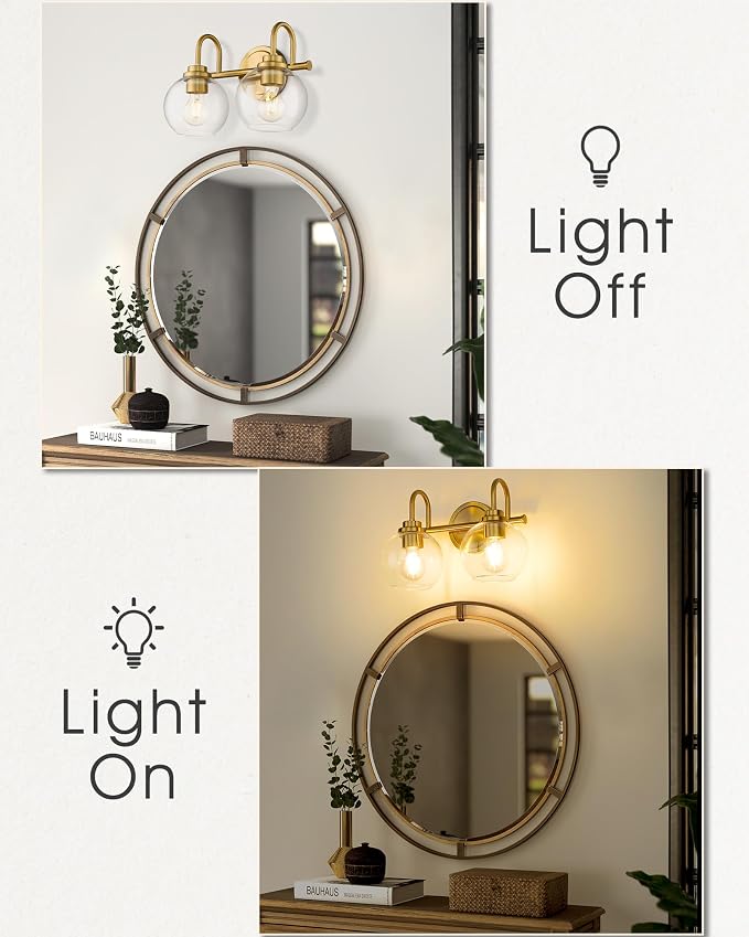 Bathroom Light Fixtures, 2-Light Brushed Gold Vanity Lights - Image 3