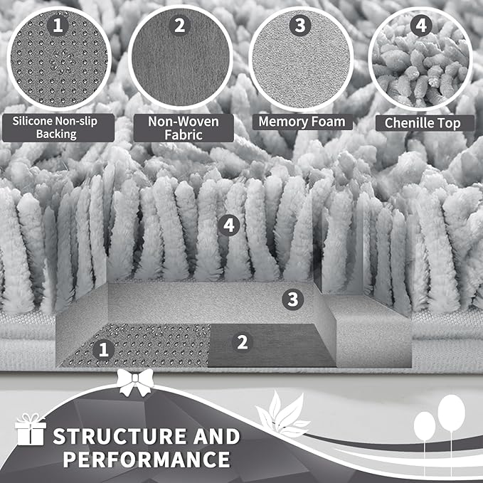 Yimobra Toilet Rugs U Shaped Washable, Extra Thick Soft Absorbent Chenille - Image 6