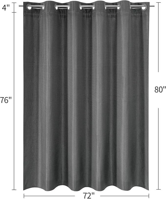 MitoVilla Grey Long Shower Curtain Liner Set 72 x 80, No Hooks Needed 80 inch - Image 6