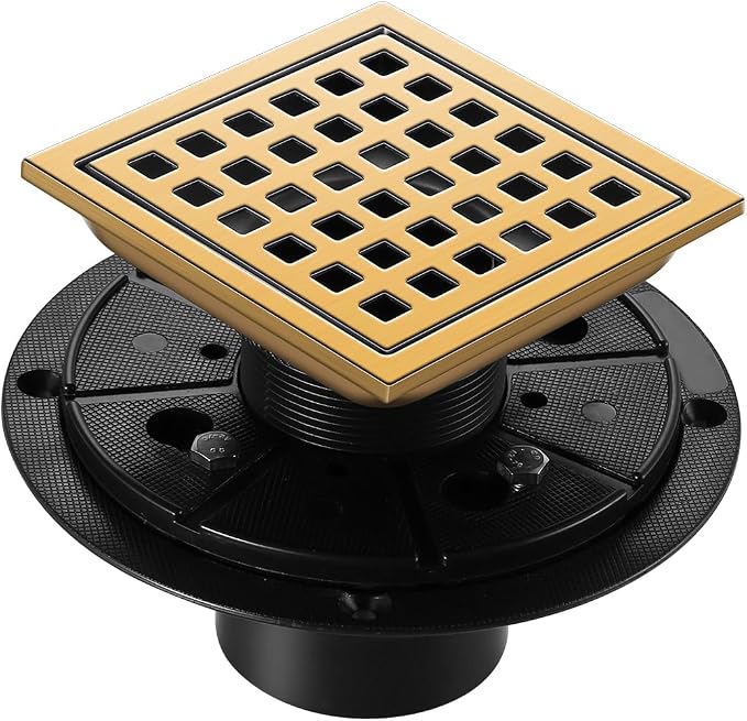 Shower Drain, Brushed Gold 4 inch Shower Floor Square Drain by Unknown
