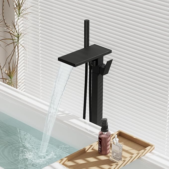 Hoimpro Tub Filler Freestanding Bathtub Faucet Matte Black Floor Mount Tub - Image 2