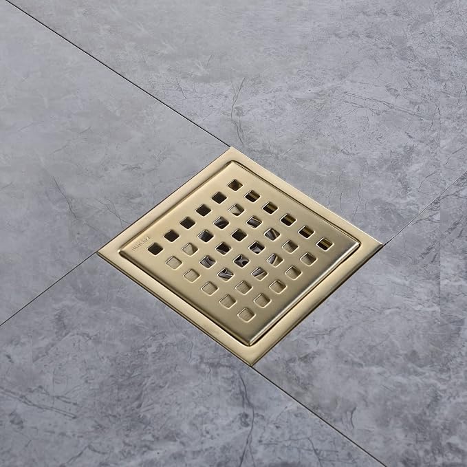 4 Inch Brushed Gold Shower Floor Drain Square - Image 2