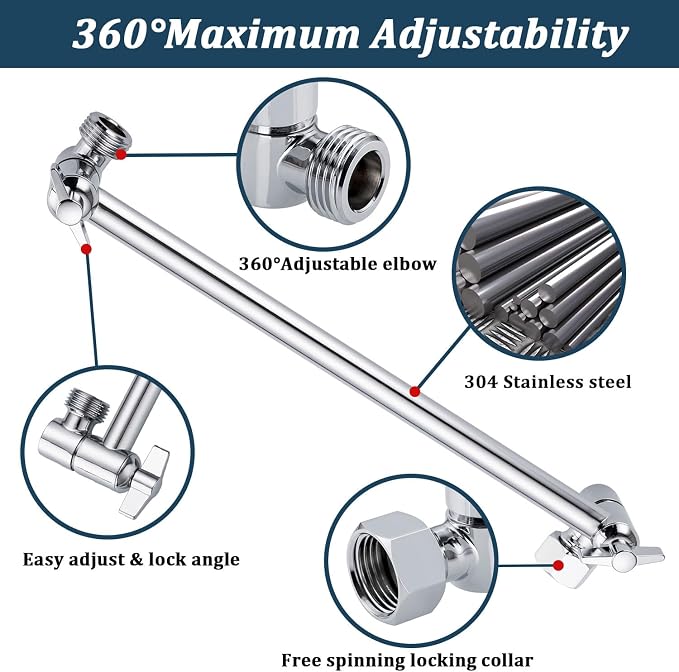 Adjustable Shower Head Extension Arm, Shower Arm Extender - Image 3