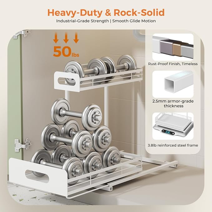 Delamu 2 Pack Metal Bathroom Organizers and Storage, 2 Tier Pull Out Under Sink - Image 6