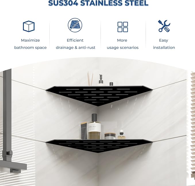 FerdY 2-Pack 10" Matte Black Recessed Corner Shower Shelf, - Image 3