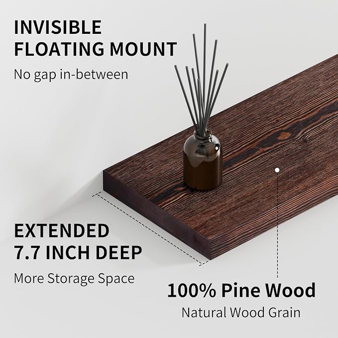 SAUMONIERES Floating Shelves 8 Inch Deep Solid Wood Wide Wall Shelf Set of 1 - Image 5