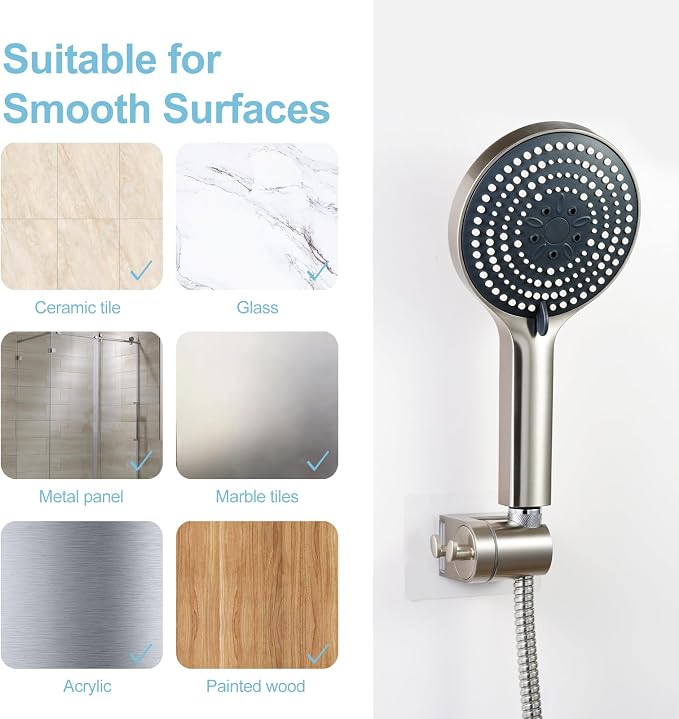 OFFO Shower Head Holder, Strong Adhesive Shower Hooks, 60° Adjustable - Image 5