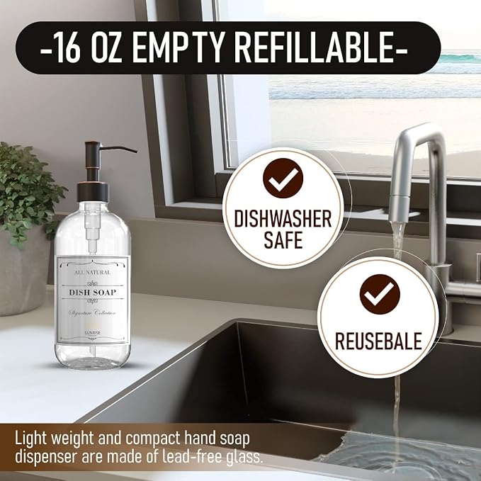 2 Pack Clear Glass Soap Dispenser 16 OZ - Image 2