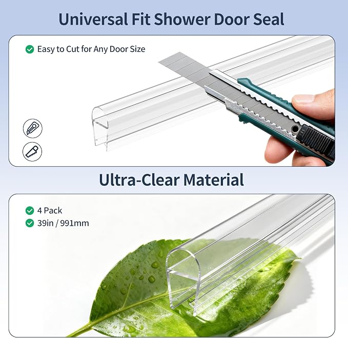 4PCS 39" Glass Shower Door Seal Strip, Shower Door Side Seal Strip - Image 2