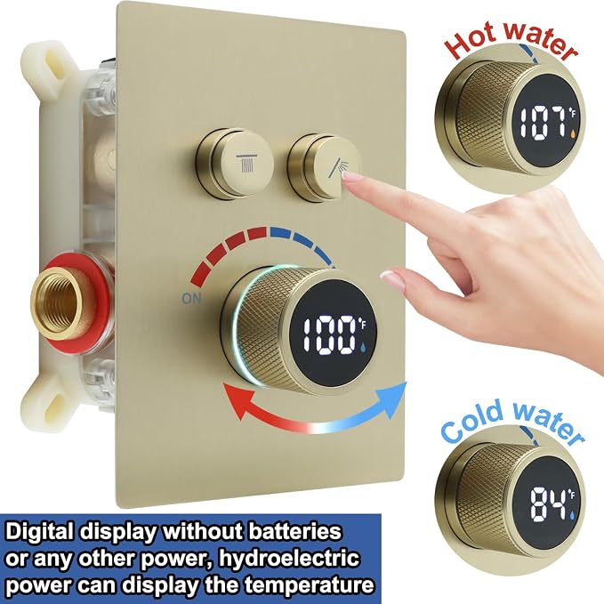 Digital Display Shower System Set 16 Inches Rain Fall Head Temperature Valve - Image 2