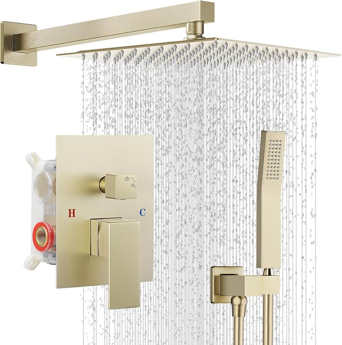 Shower Faucet set with Shower head, Wall Mount 10 Inch Square Rainfall Shower by IUERASD