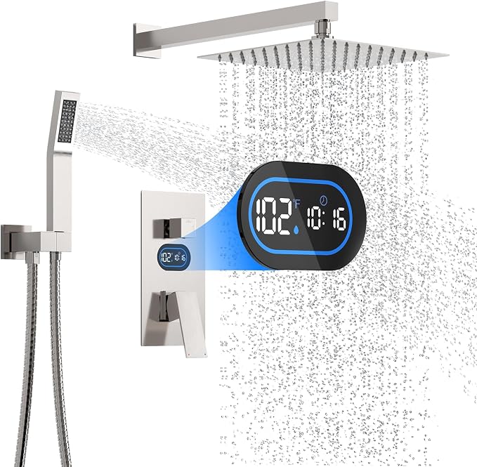 Shower Faucet Set with Hydro Power Temperature Display, Shower System Bathroom by DesignedforaSpa-LikeShower