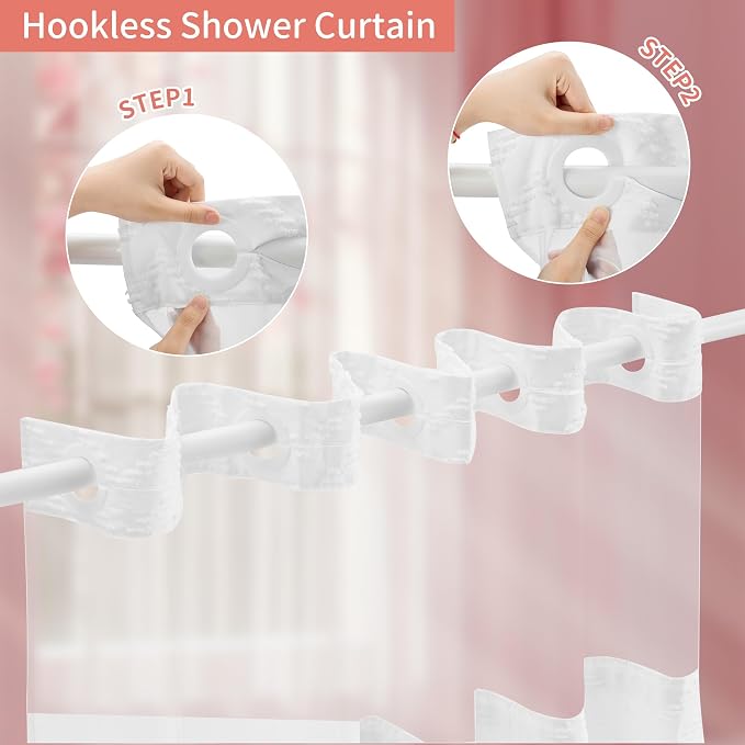Hookless Shower Curtain with Snap in Liner 71" x 74" Double-Layer Waterproof - Image 2