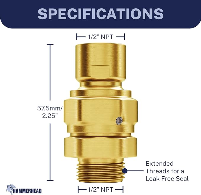 HammerHead Showers® Solid Metal Shower Head Swivel Ball Adapter, Brushed Gold | - Image 2
