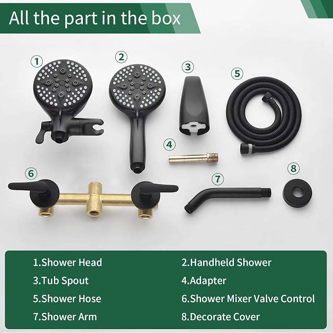 2 Handles Tub Shower Faucet Set Shower System - Image 7