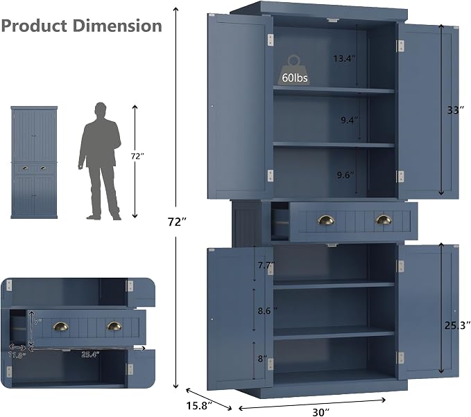 72" Kitchen Pantry, Tall Storage Cabinets - Image 3