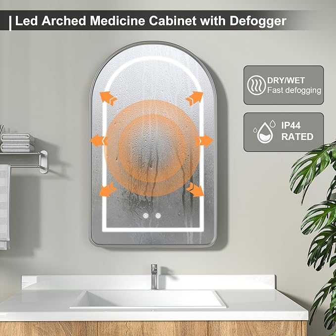 20x31 Inch Arched LED Medicine Cabinet - Image 2
