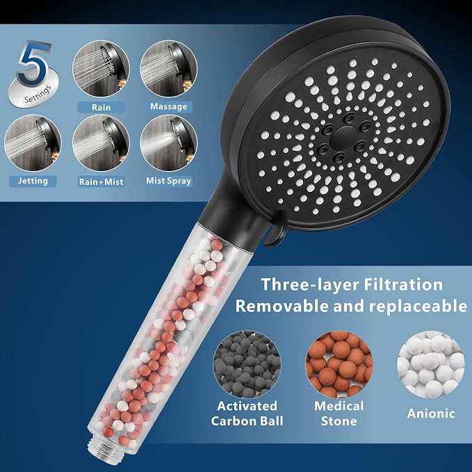 Voolan Filtered Shower Head Set, High Pressure Rain Shower - Image 5