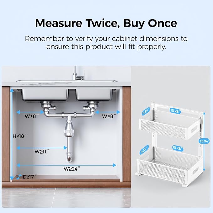 2 Pack Under Sink Organizer, Adjustable Height Under Sink Organizers and Storage - Image 2
