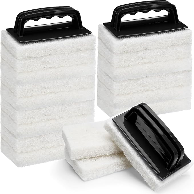 Maxdot 18 Pcs Handled Bath Scrubber Set, 15 Bathroom Scouring Pad 3 Bathtub by Maxdot