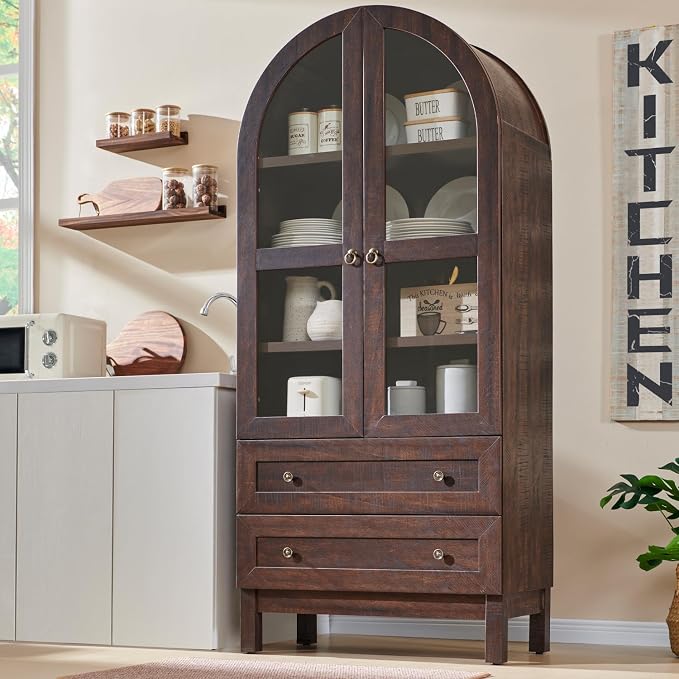 71" Tall Arched Kitchen Pantry Cabinet, Wood Kitchens Storage Cabinets by IFGETEnrichYourLivingSpace