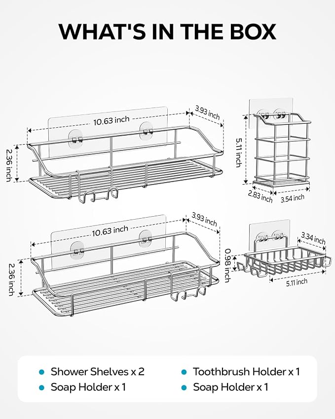 Nieifi Shower Caddy Shelf with Hooks Storage Rack Organizer Adhesive Stainless - Image 9