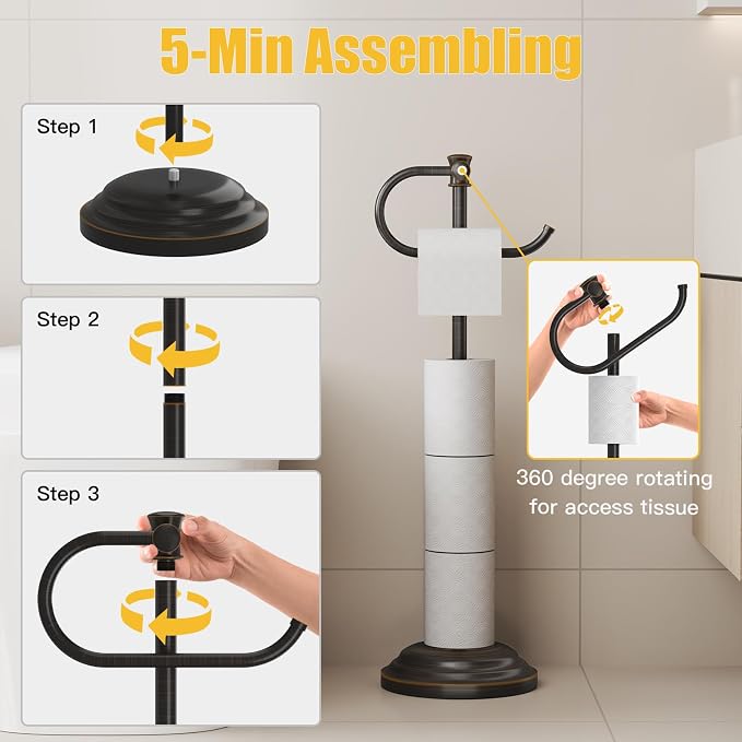BESy Toilet Paper Holder Free Standing Bathroom Toilet Tissue Holder Stand - Image 4