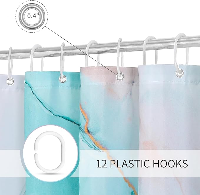 Gibelle Abstract Marble Shower Curtain, Teal Grey Fabric Shower Curtain - Image 3