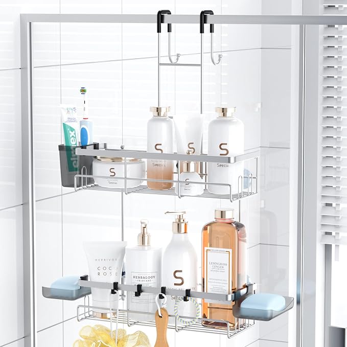 Over the Door Hanging Shower Caddy: Rustproof Hanging Organizer over the Door by Aitatty
