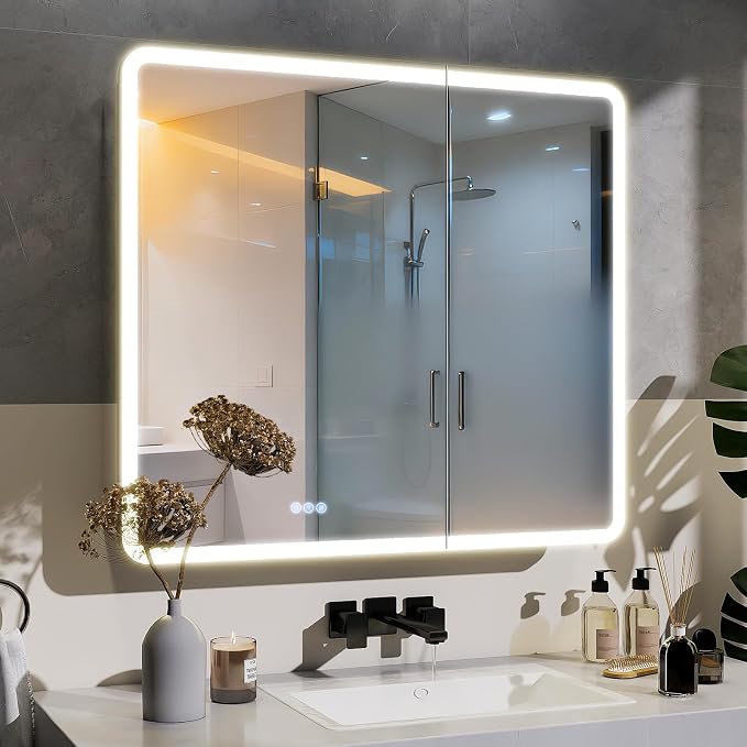 BEAUTYPEAK 36 x 32 LED Bathroom Medicine Cabinet Mirror, Adjustable Shelves - Image 8