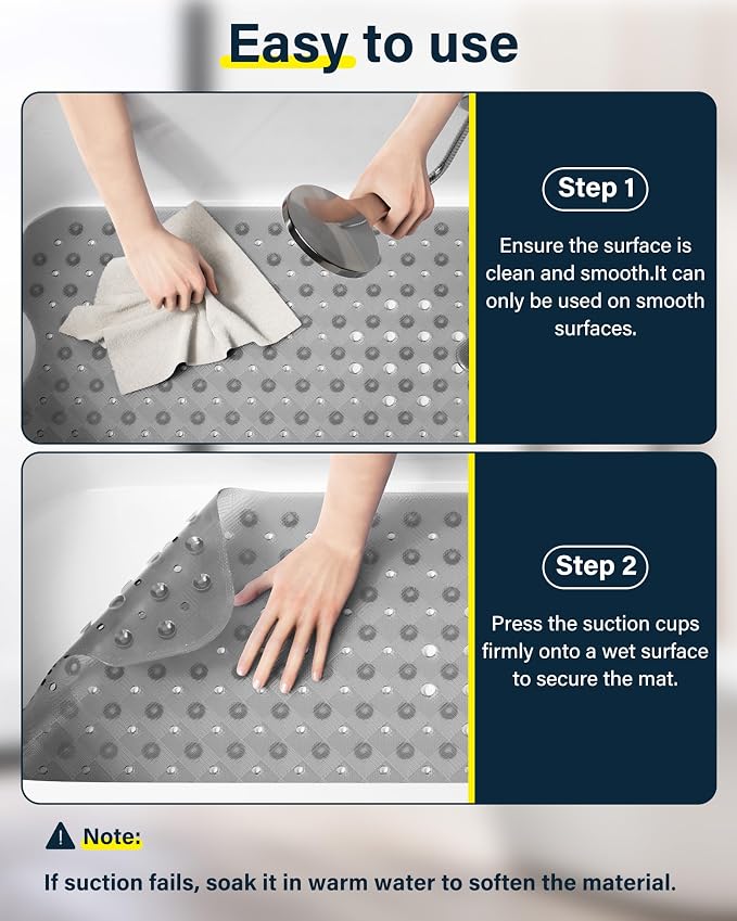 Non Slip Bathtub Mat for Tub & Shower, Machine Washable 40"x16" Anti Slip Bath - Image 7