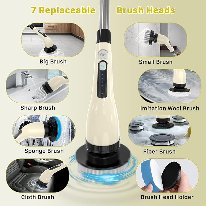Electric Spin Scrubber, Cordless Cleaning Brush, Shower Scrubber - Image 5