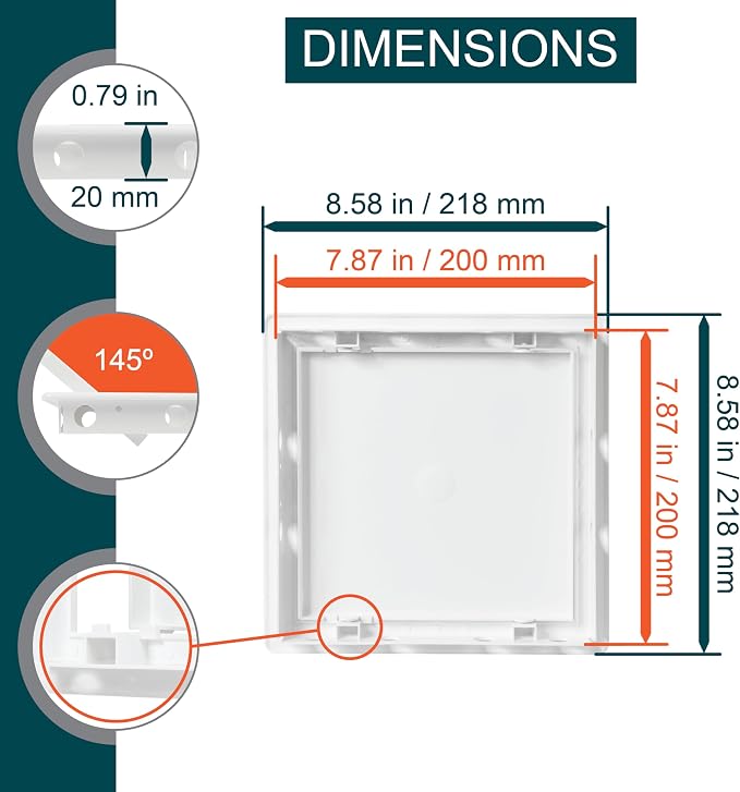 8" x 8" White Plastic Access Panel. Service Shaft Door Panel. Plumbing - Image 2
