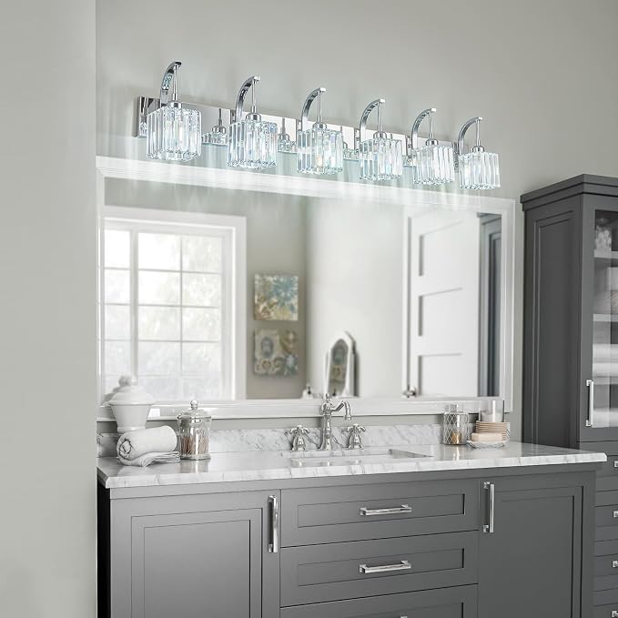 Crystal Vanity Lights 6-Light Chrome Bathroom Vanity Lights Modern Crystal - Image 2
