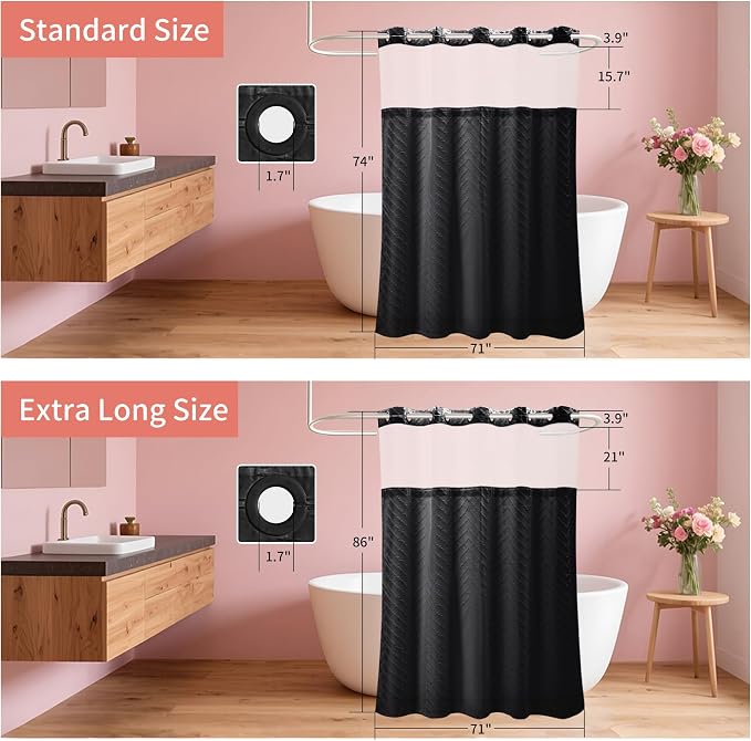 Hookless Shower Curtain with Snap in Liner 71" x 74" Double-Layer Waterproof - Image 6