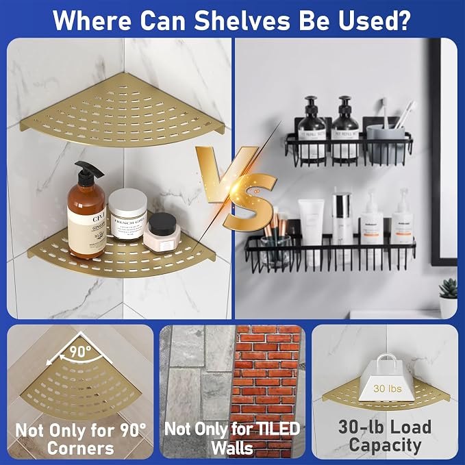 2 Pack Corner Shower Shelves 304 Stainless Steel Shower Corner Shelf Brushed - Image 7