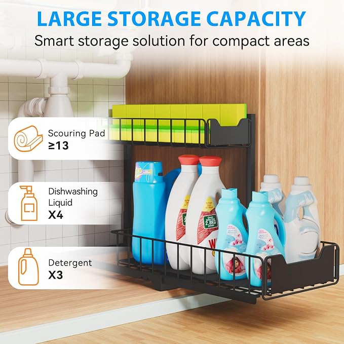 2 Pack Under Sink Organizer, Under Sink Organizers and Storage, Smooth & Silent - Image 5