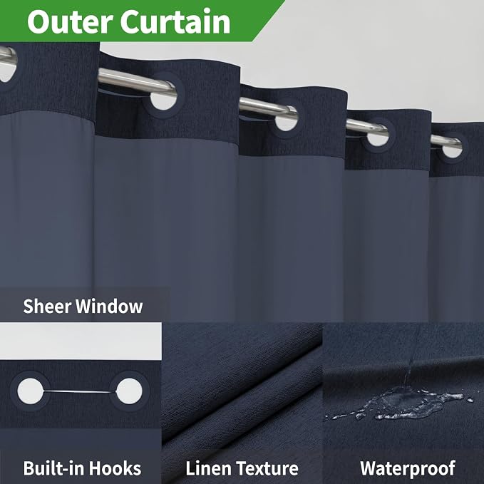 Extra Long No Hooks Needed Linen Textured Shower Curtain - Image 4
