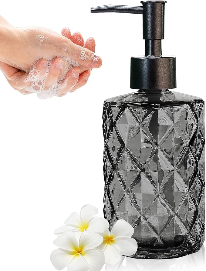 Glass Soap Dispenser with Plastic Pump, 330ml/11oz. Liquid Hand Soap Dispenser by YTDTKJ