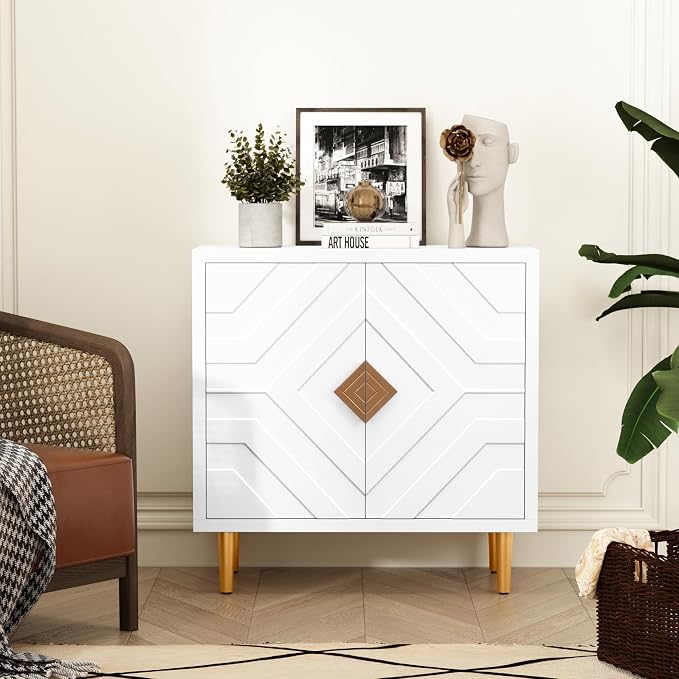 HLR Storage Cabinet with 2 Doors, Accent Cabinet with Decorative Embossed - Image 3