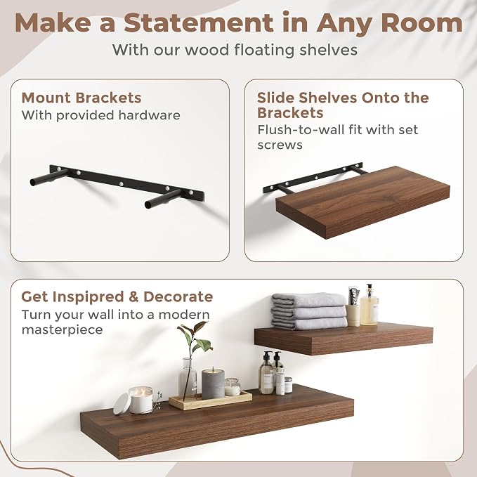 36 Inch Floating Shelves for Wall Set of 2, Easy Install Engineered Wood - Image 5