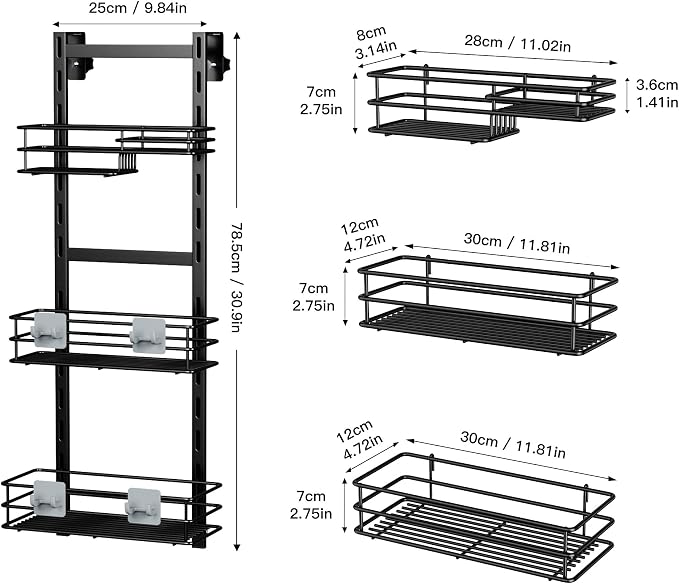 Orimade Over The Door Shower Caddy Adjustable 3 Tier Black, Bathroom Hanging - Image 8