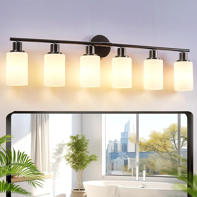 DLLT 6-Light Bathroom Light Fixtures: Black Modern Vanity Lights by DINGLILIGHTING