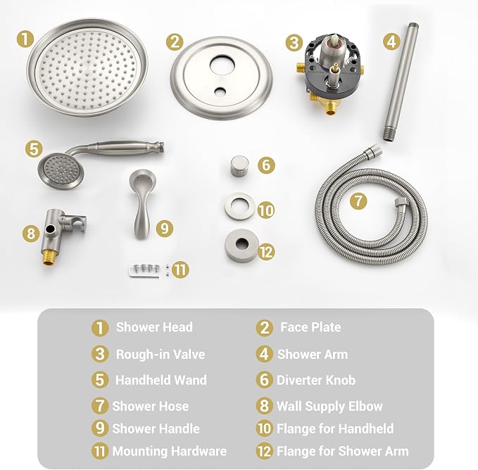 DASAN Rain Shower System Complete Antique Shower Faucet Sets, Brushed Nickel - Image 7