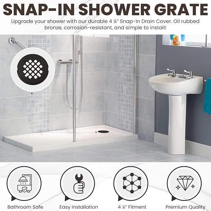 4 ¼” Oil Rubbed Bronze Snap-in Shower Drain Cover - Image 3