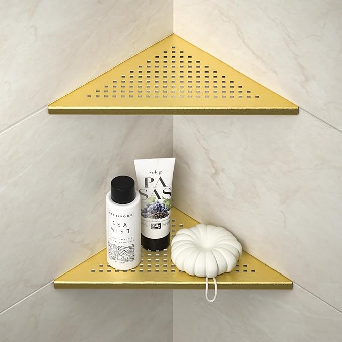 Corner Shower Shelves 10", Brushed Gold 304 Stainless Steel Recessed Bathroom by Bernkot